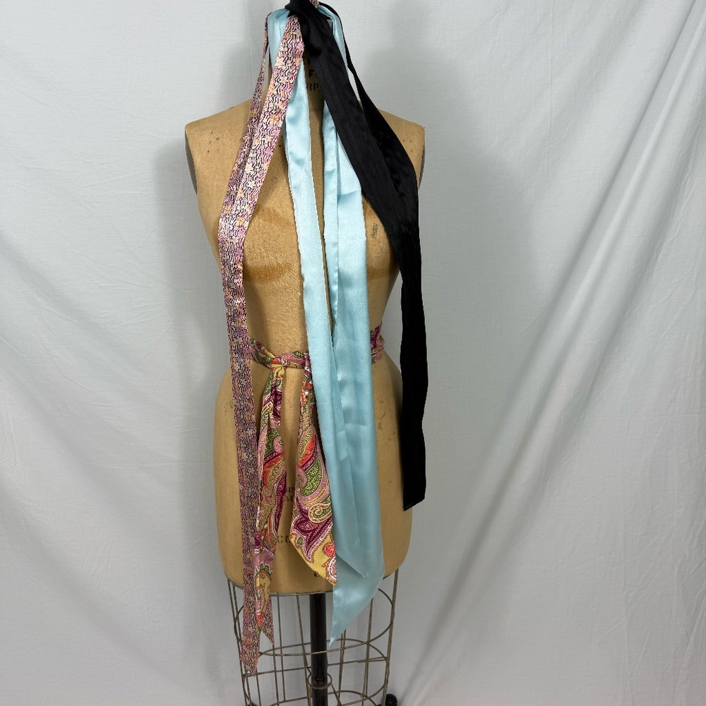 Scarf Belts Set of 4 Black, Floral, Blue, Paisley